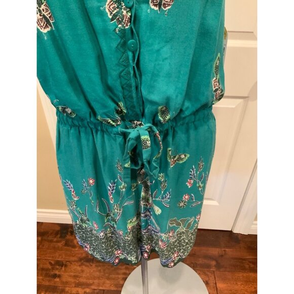 Elevenses Green Floral Butterfly Papillion Shorts Romper W/ Open Back, Size M - Picture 3 of 7